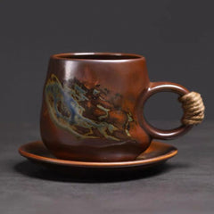 Handcrafted Ceramic Mug & Saucer Set - Rope Handle Collection