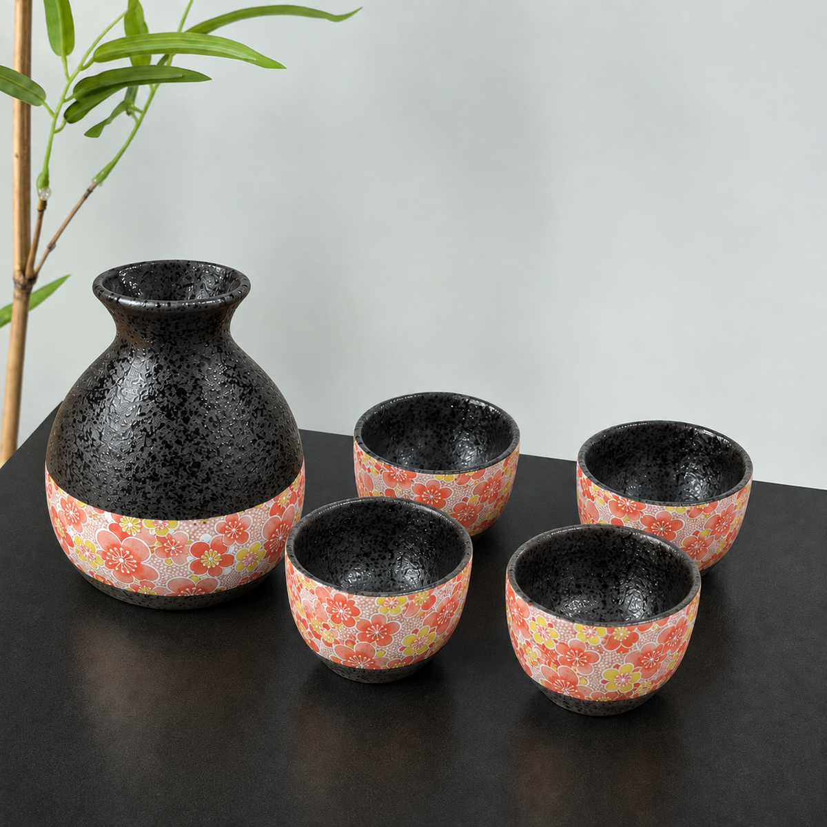 Bundle Set-Black Flower Sake Set